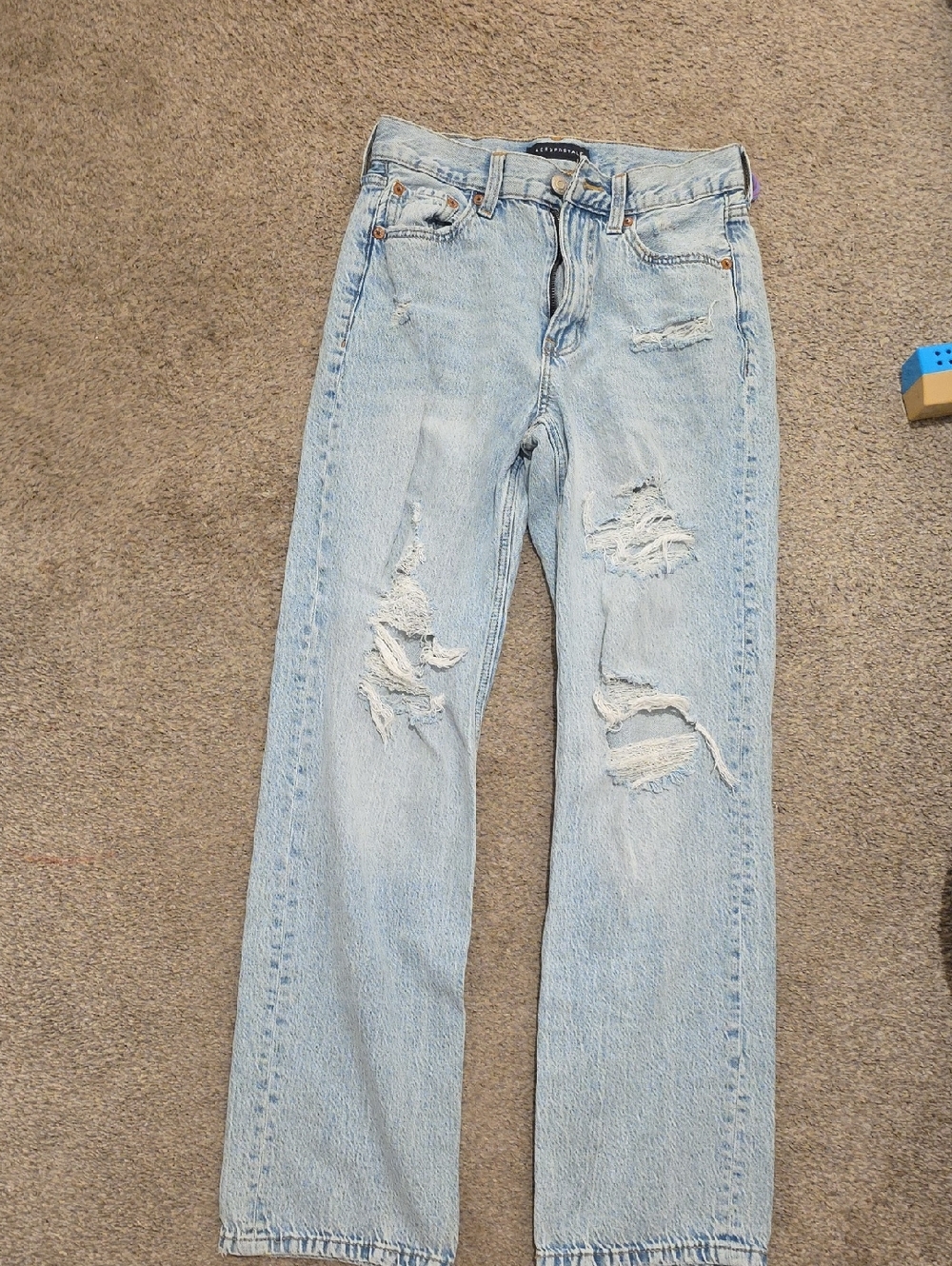 Aeropostale Light Blue Distressed Straight-Leg Jeans